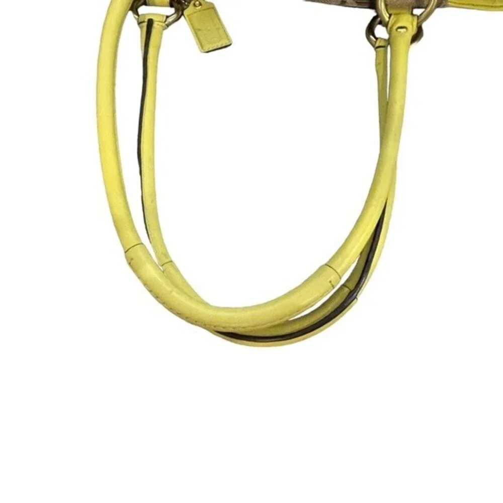 Coach Hampton Satchel Set w/ Wristlet Wallet. Signature w/ Yellow Leather Trim. - Picture 8 of 13
